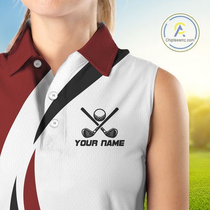 Red and White Women Sleeveless golf polo shirt Custom golf attire for ladies, gifts for golf lovers NQS10106
