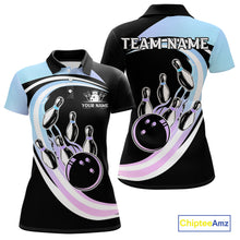 Load image into Gallery viewer, Blue Purple Gradient Bowling Shirts For Women Custom Bowling Team League Jersey, Gift For Bowler NQS10432
