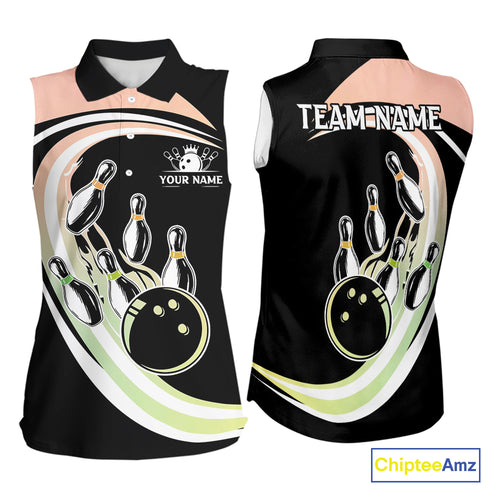 Pink Green Gradient Bowling Sleeveless Polo Shirt Custom Bowling Team League Jersey, Gift For Bowler NQS10433