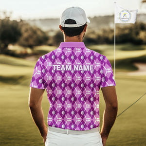 Mens golf polo shirts custom light purple argyle plaid pattern golf attire for men, golfer gifts NQS10437