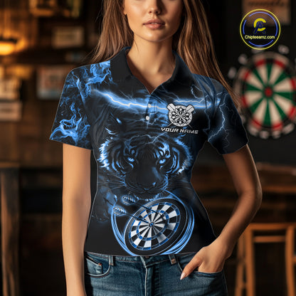 Personalized Blue Lightning Thunder Storm Tiger Darts Shirts For Women Custom Dart Team Jerseys NQS10441