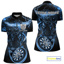 Load image into Gallery viewer, Personalized Blue Lightning Thunder Storm Tiger Darts Shirts For Women Custom Dart Team Jerseys NQS10441