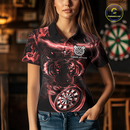 Personalized Red Lightning Thunder Storm Tiger Darts Shirts For Women Custom Dart Team Jerseys NQS10442