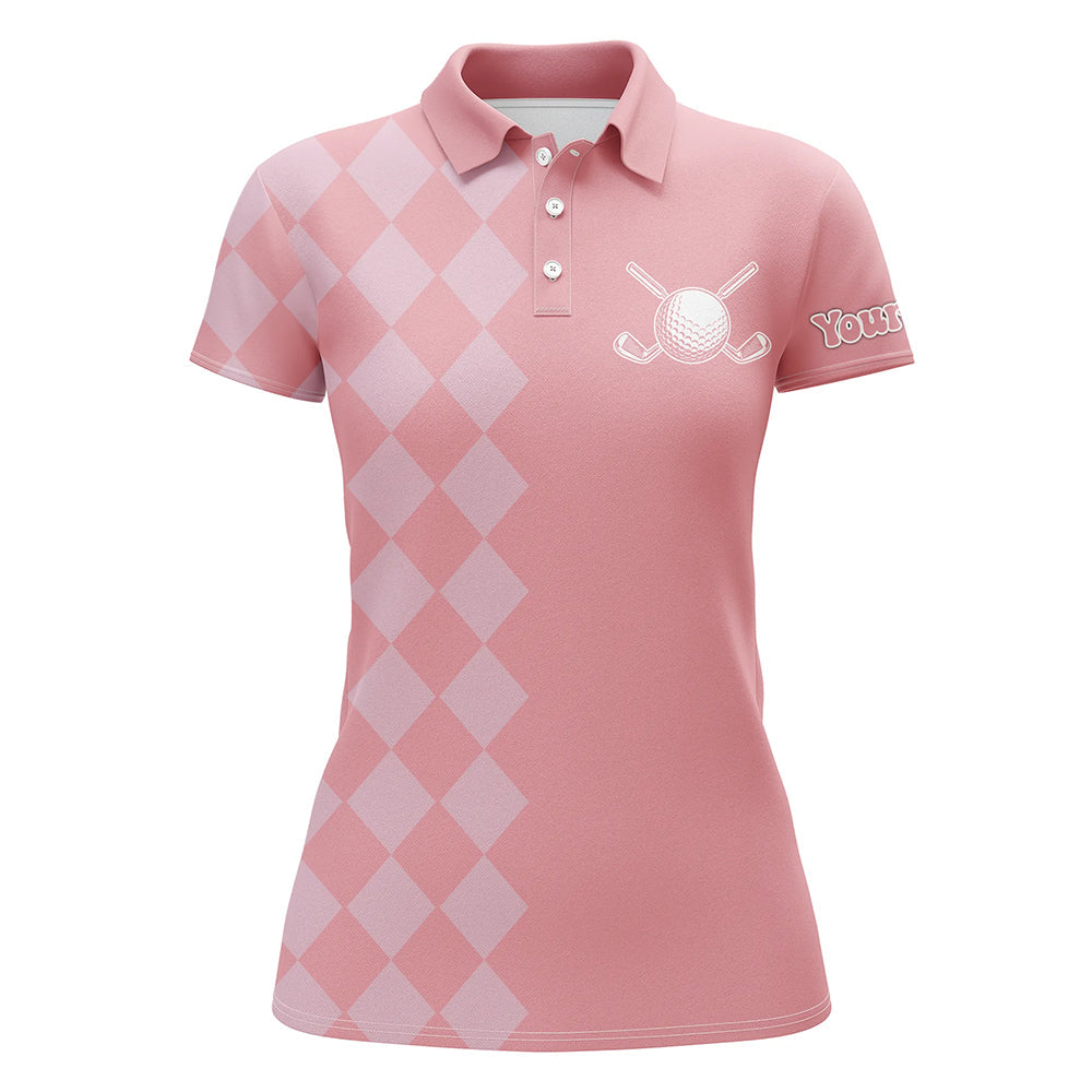 Pink argyle pattern Womens Golf Polo Shirts custom golf tops for women, cool golf gifts NQS9165