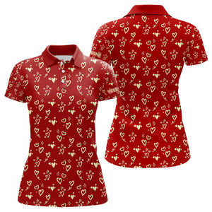 Gold Heart Red pattern matching golf shirt for couple custom Couple Valentines golf polo shirts NQS9368