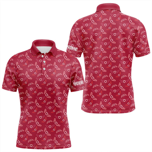 Pink Heart Wings pattern Mens golf polo shirts custom Valentines golf shirts for mens, gift for him NQS9369