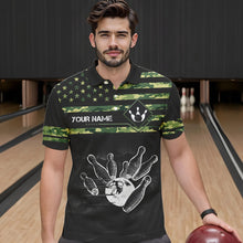 Load image into Gallery viewer, Personalized Green camo American flag Custom Bowling Team Shirts For Mens, Bowling League Jersey NQS9518