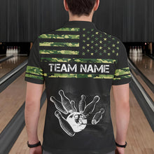 Load image into Gallery viewer, Personalized Green camo American flag Custom Bowling Team Shirts For Mens, Bowling League Jersey NQS9518