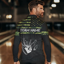 Load image into Gallery viewer, Personalized Green camo American flag Custom Bowling Team Shirts For Mens, Bowling League Jersey NQS9518