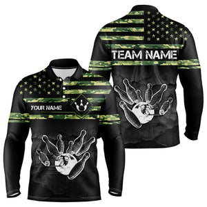 Personalized Green camo American flag Custom Bowling Team Shirts For Mens, Bowling League Jersey NQS9518