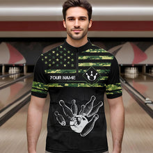 Load image into Gallery viewer, Personalized Green camo American flag Custom Bowling Team Shirts For Mens, Bowling League Jersey NQS9518