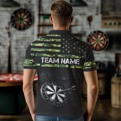 Green camo American Flag Dart jerseys Polo, 1/4 Zip Shirt for Men Custom Patriotic Darts Team shirts NQS9519