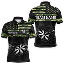 Load image into Gallery viewer, Green camo American Flag Dart jerseys Polo, 1/4 Zip Shirt for Men Custom Patriotic Darts Team shirts NQS9519