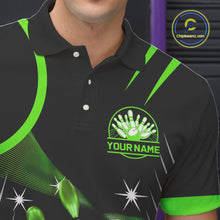 Load image into Gallery viewer, Black and Green Mens Bowling Polo, Quarter Zip Shirts Custom Bowling outfit men Team Jerseys NQS9957