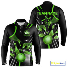 Load image into Gallery viewer, Black and Green Mens Bowling Polo, Quarter Zip Shirts Custom Bowling outfit men Team Jerseys NQS9957