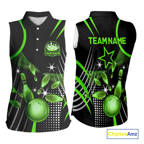Black and Green Women Bowling sleeveless polo Shirts Custom Bowling outfit ladies Team Jerseys NQS9957