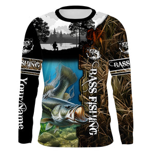 Largemouth Bass Fishing Camo UV protection customize name long sleeves fishing shirts NQS712