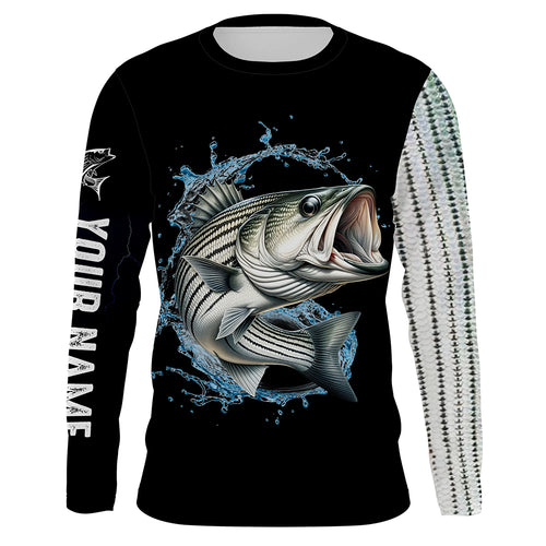 Striped Bass fishing scales Customize name black long sleeves fishing shirts NQS833