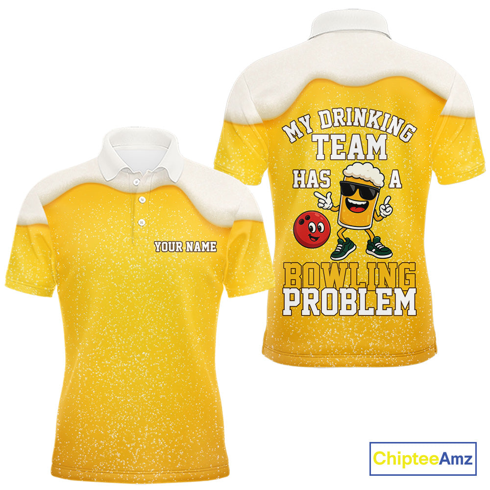 Custom Funny Beer Bowling Polo, Quarter Zip Shirts For Men My drinking team has a bowling problem NQS10638