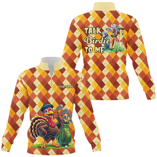 Quarter zip golf sweatshirt custom turkey argyle pattern Thanksgiving golf sweater talk birdie to me NQS8696