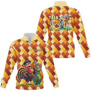 Quarter zip golf sweatshirt custom turkey argyle pattern Thanksgiving golf sweater talk birdie to me NQS8696