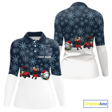 Load image into Gallery viewer, Blue snowflake pattern Christmas Women Golf Polo Shirts custom ladies golf attire, unique golf gifts NQS10865