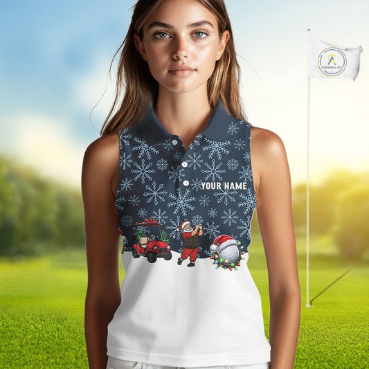 Blue snowflake pattern Christmas Sleeveless Golf Polo Shirt custom golf attire, unique golf gifts NQS10865
