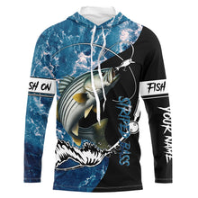 Load image into Gallery viewer, Striped Bass fishing blue ocean camouflage fishing clothing Custom performance fishing shirts NQS2625