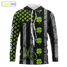 Load image into Gallery viewer, Custom Black Grunge US Flag Green Shamrock St Patrick Largemouth Bass Fishing Shirts, Bass Jerseys NQS11451