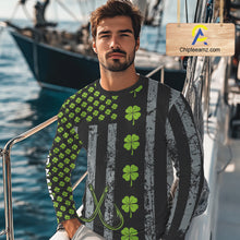 Load image into Gallery viewer, Custom Black Grunge US Flag Green Shamrock St Patrick Largemouth Bass Fishing Shirts, Bass Jerseys NQS11451