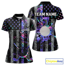 Load image into Gallery viewer, Black American Flag Hologram Womens golf polo shirts Custom patriotic ladies golf tops best golf gift NQS11640