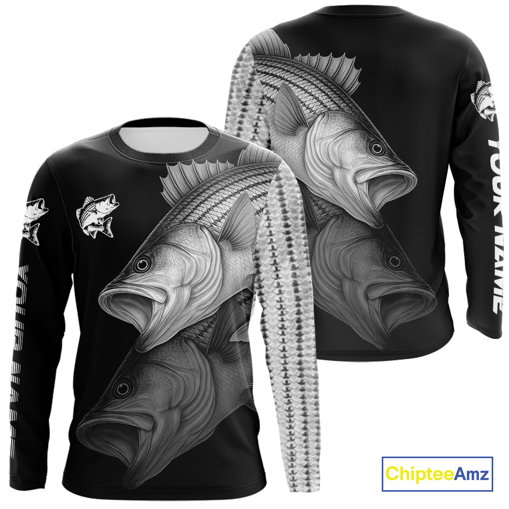 Striped Bass performance Fishing Shirts Custom Striper Fishing Long Sleeve Tournament Fishing Shirts NQS10113