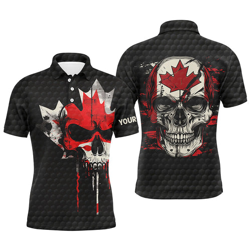 Canadian Flag Skull Mens golf polo shirts custom black golf ball skin golf attire for men NQS8046