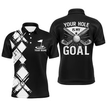 Load image into Gallery viewer, Black and white argyle pattern Men golf polo shirts custom golf outfits men your hole is my goal NQS8249