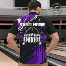 Load image into Gallery viewer, Black and Purple Mens bowling shirts Custom retro bowling ball and pins bowling team league jerseys NQS10642