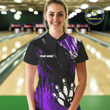 Load image into Gallery viewer, Black and Purple Women bowling shirts Custom retro bowling ball and pins bowling team league jerseys NQS10642