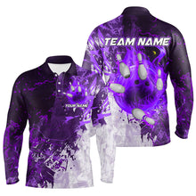 Load image into Gallery viewer, Purple Camo Flame Bowling Polo, Quarter Zip Shirts For Men Custom Bowling Team Jersey Outfits NQS8704