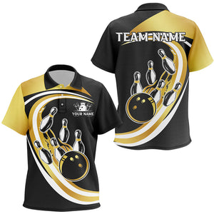 Black and Gold Bowling Kid Polo Shirt Custom Bowling Team League Jersey, Gift For Bowlers NQS8705