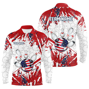 American Flag Bowling Shirt for Men Custom Bowling Jersey for Team Patriot Bowlers Polo, 1/4 Zip Shirt NQS8928