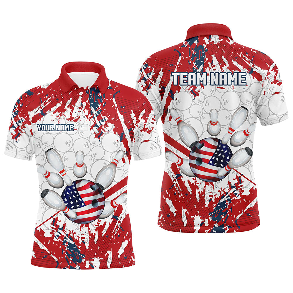 American Flag Bowling Shirt for Men Custom Bowling Jersey for Team Patriot Bowlers Polo, 1/4 Zip Shirt NQS8928