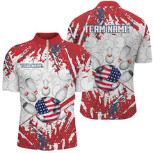 Load image into Gallery viewer, American Flag Bowling Shirt for Men Custom Bowling Jersey for Team Patriot Bowlers Polo, 1/4 Zip Shirt NQS8928