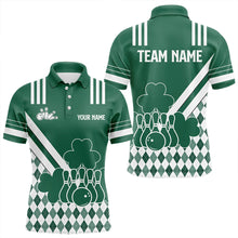 Load image into Gallery viewer, Green and White argyle pattern shamrock St Patrick's Day Men bowling shirts Custom Bowling Team Jersey NQS9383