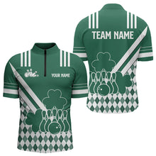 Load image into Gallery viewer, Green and White argyle pattern shamrock St Patrick's Day Men bowling shirts Custom Bowling Team Jersey NQS9383