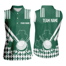 Load image into Gallery viewer, Green and White argyle shamrock St Patrick Day Women sleeveless polo shirt Custom Women golf clothing NQS9384