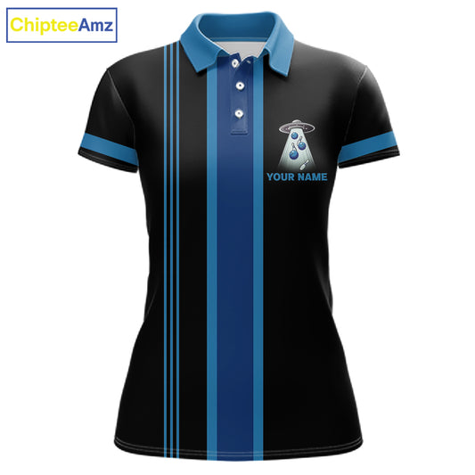 Black and Blue ufo alien Retro Bowling Polo, Quarter Zip Shirts for Women Custom Bowling Team Jersey NQS11462