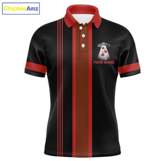 Black and Red ufo alien Retro Bowling Polo, Quarter Zip Shirts for men Custom Bowling Team Jersey NQS11463