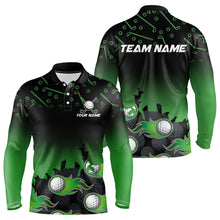Load image into Gallery viewer, Black and Green Flame golf ball pattern Men golf polo shirts Custom team golf attire for men NQS9524