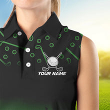 Load image into Gallery viewer, Black and Green Flame golf ball pattern Women sleeveless polo shirt Custom team golf attire for women NQS9524