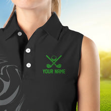 Load image into Gallery viewer, Black Camo Women sleeveless polo shirt Customize peace love golf team golf attire for ladies | Green NQS9527