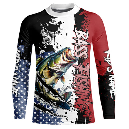 Red, white and blue Largemouth Bass fishing American Flag Custom patriotic Bass fishing shirts NQS9530